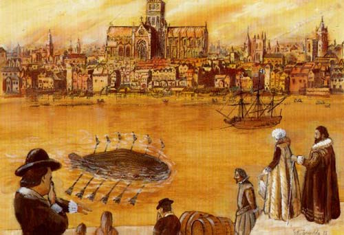 Испытание подводной лодки Дреббеля. Wikimedia.org