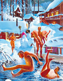 БАННЫЙ ВЕЧЕРОК»: богатырь Куценко понес освежиться в проруби двух разгоряченных девиц