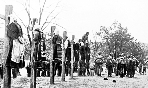 Казнь русинов. Русских, которые не хотели переходить из православия в "украинское" униатство и лютеранство их соотечественники, будущие "украинцы" вычисляли и вешали.